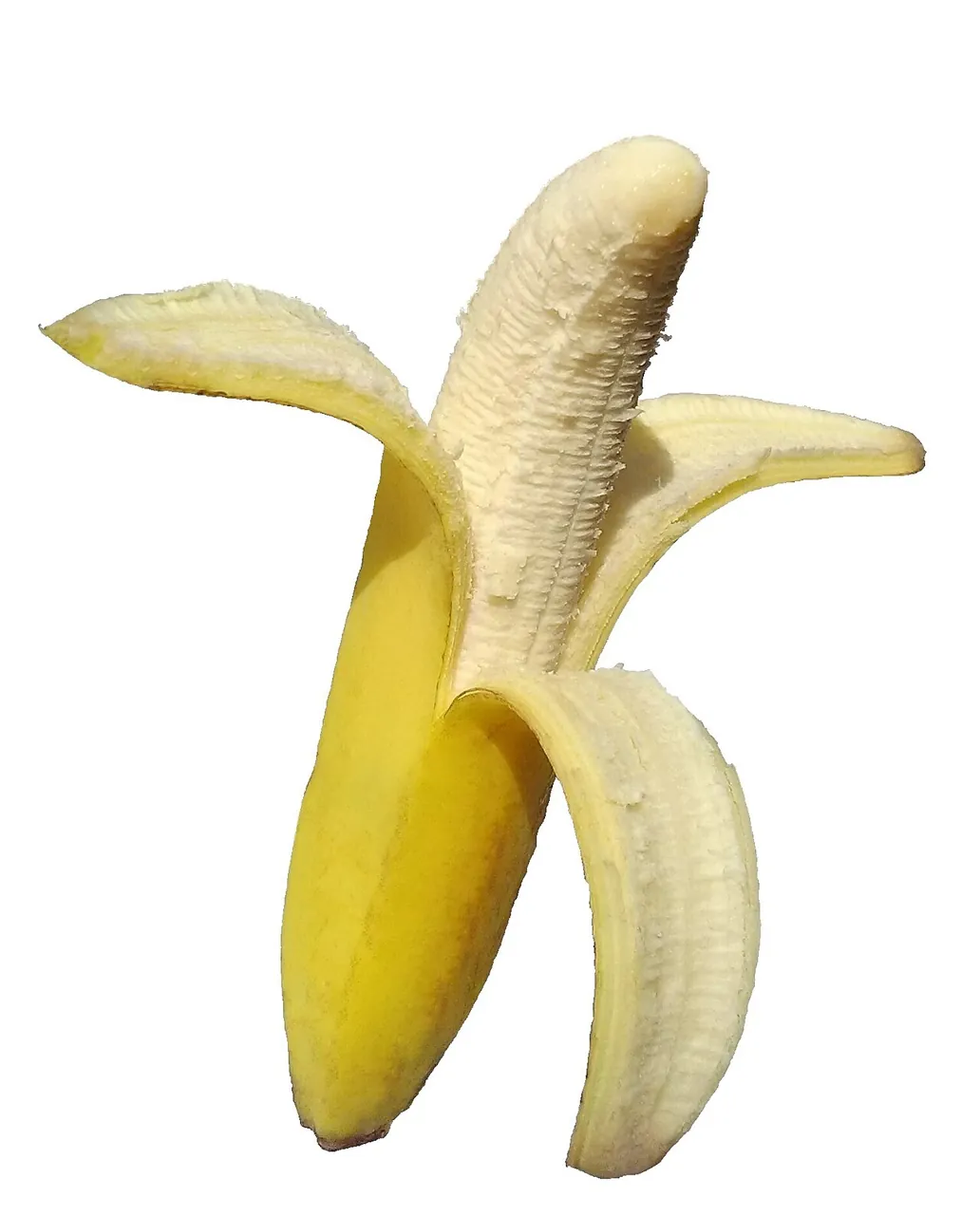 Banana — A banana with its skin peeled back.