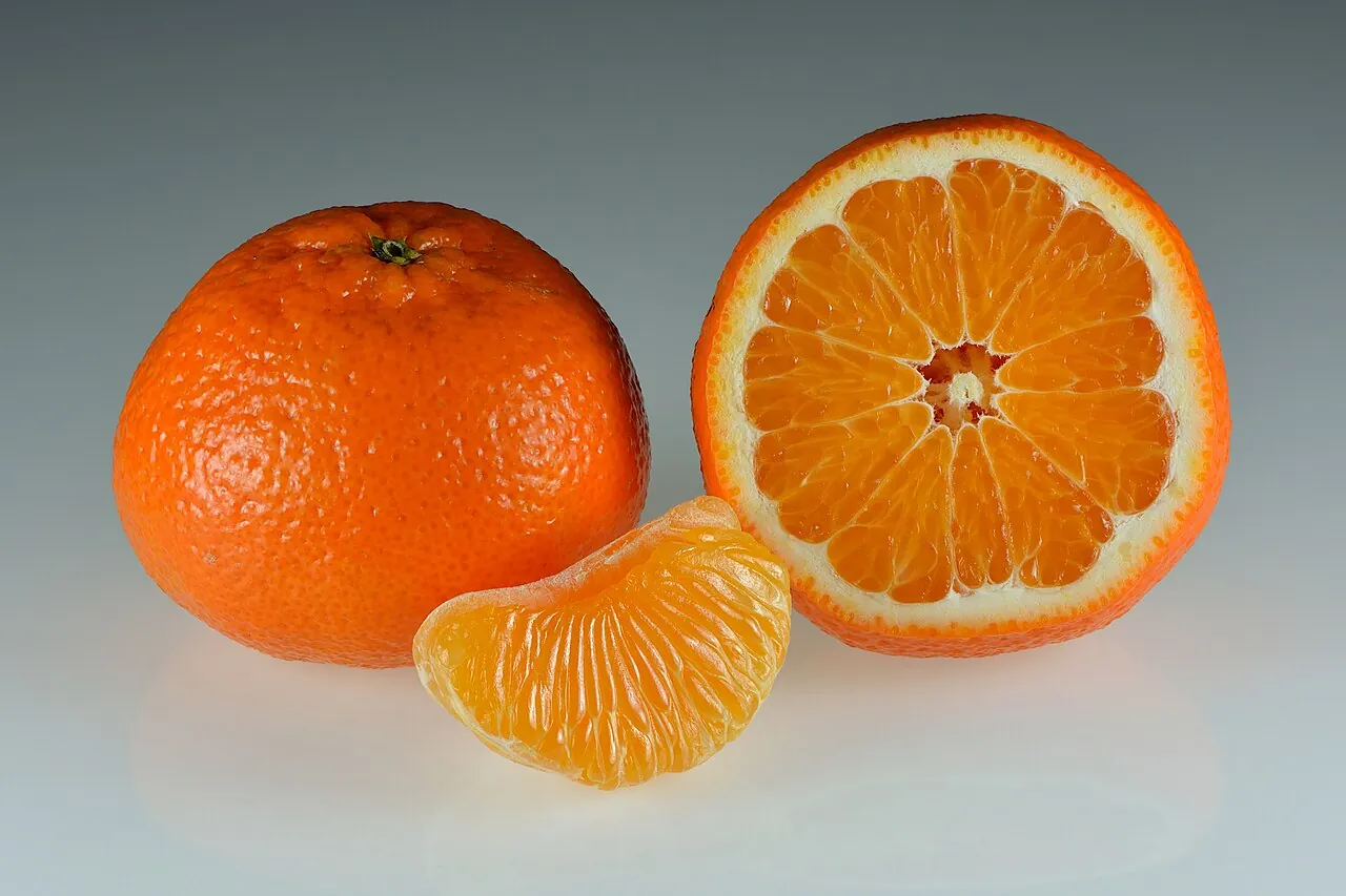 Mandarin orange — A whole mandarin orange beside one cut open and a single segment.