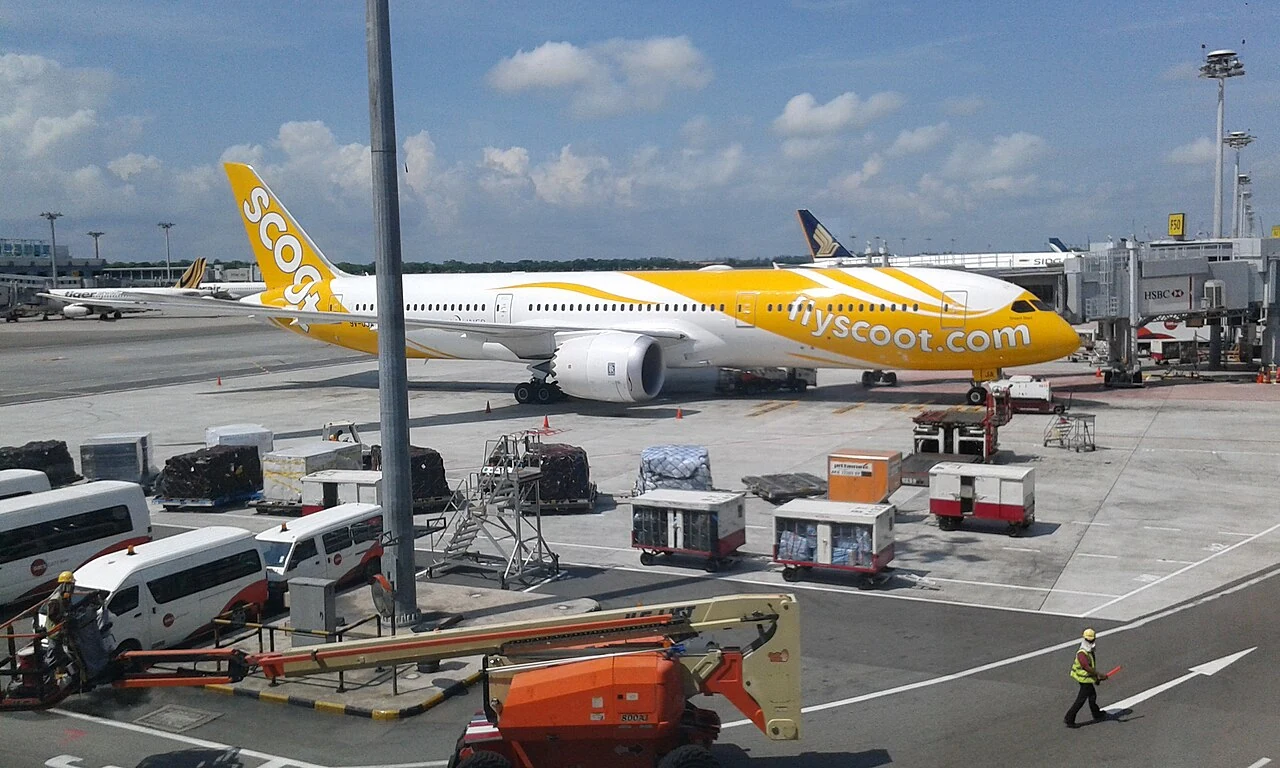 Scoot passenger jet at Changi Airport.